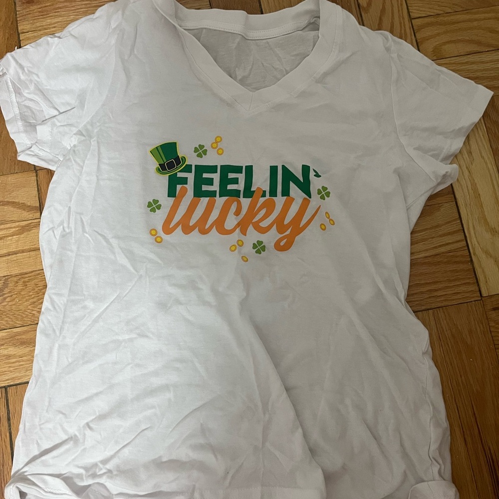 White 'Feelin' Lucky' Graphic Tee